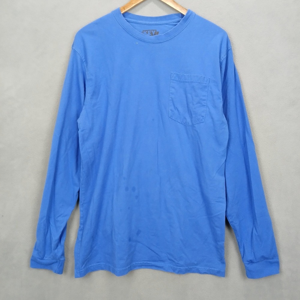 KEY‎ Apparel T-Shirt Mens Medium Blue Cotton Long Sleeve Pocket Casual Workwear